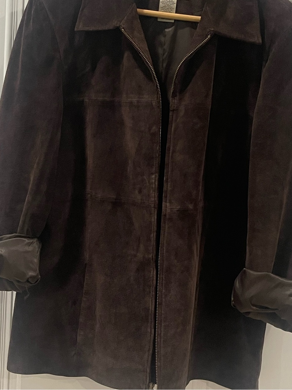 Vintage Genuine Sonoma Jean Co Dark Chocolate Brown Suede Leather Zip Jacket XL - Picture 9 of 13